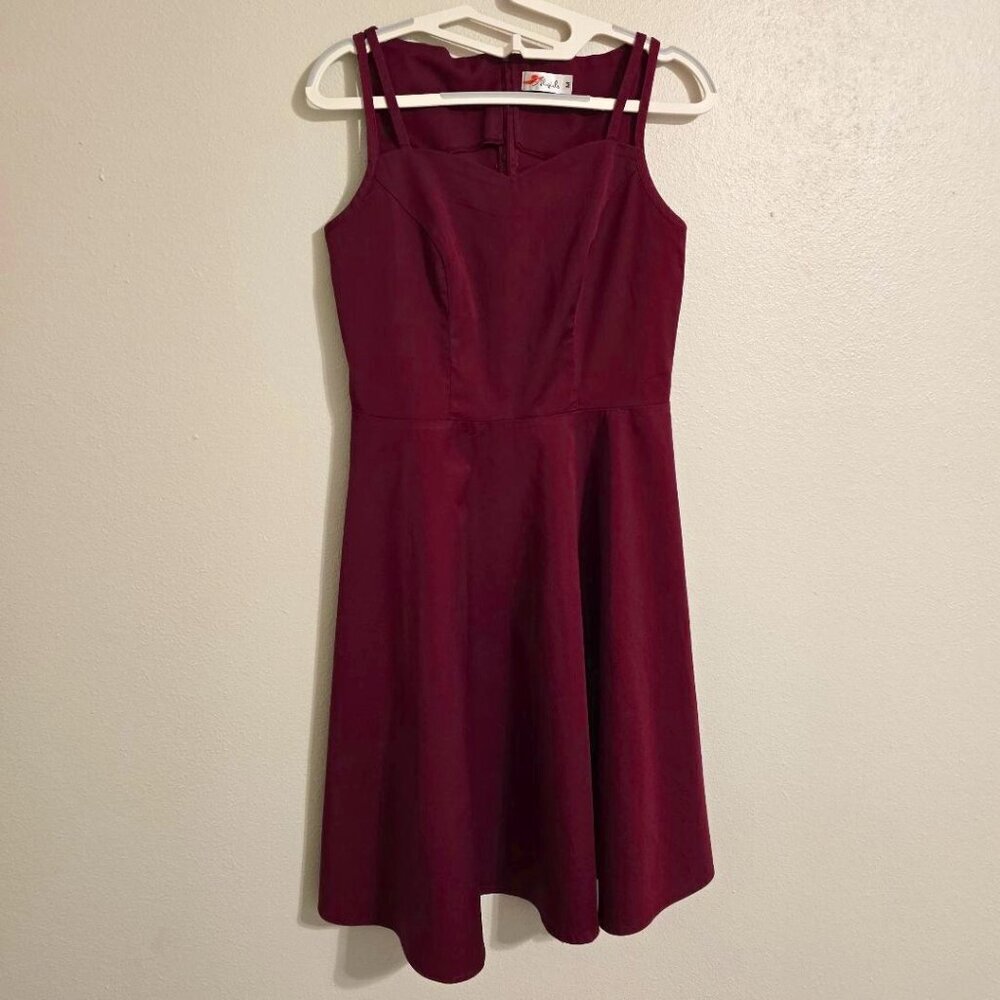 ALAGIRLS M Size Sleeveless Princess Fit & Flare Midi Dress maroon/burgundy
